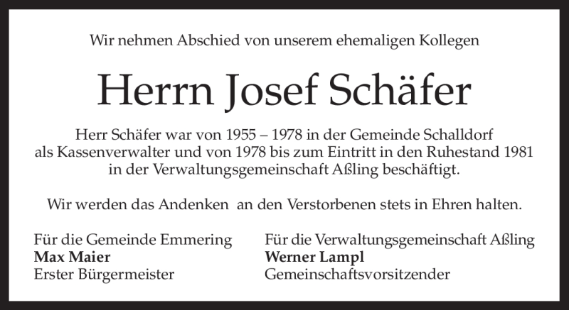  Traueranzeige für Josef Schäfer vom 09.09.2010 aus MERKUR & TZ