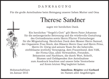 Traueranzeige von Therese Sandner von merkurtz