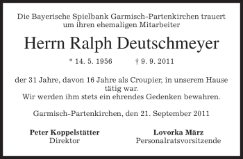 Traueranzeige von Ralph Deutschmeyer von MERKUR & TZ