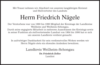 Traueranzeige von Friedrich Nägele von MERKUR & TZ