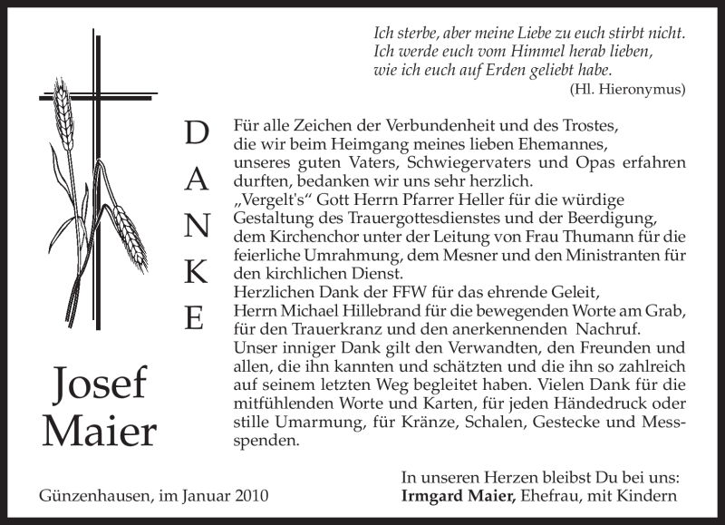 Traueranzeige für Josef Maier vom 23.01.2010 aus MERKUR & TZ
