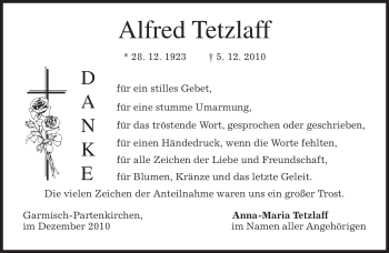 Traueranzeige von Alfred Tetzlaff von MERKUR & TZ