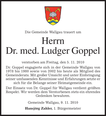 Traueranzeige von Ludger Goppel von MERKUR & TZ