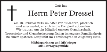 Traueranzeige von Peter Dressel von merkurtz