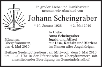 Traueranzeige von Johann Scheingraber von MERKUR & TZ