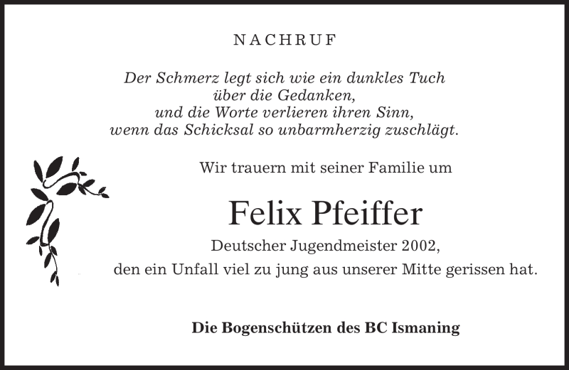  Traueranzeige für Felix Pfeiffer vom 23.07.2011 aus MERKUR & TZ