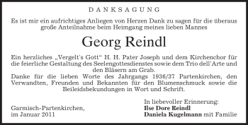 Traueranzeige von Georg Reindl von MERKUR & TZ