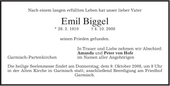 Traueranzeige von Emil Biggel von MERKUR & TZ