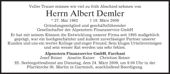 Traueranzeige von Albert Demler von MERKUR & TZ