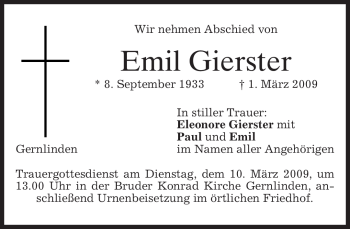 Traueranzeige von Emil Gierster von MERKUR & TZ