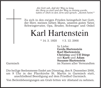 Traueranzeige von Karl Hartenstein von MERKUR & TZ
