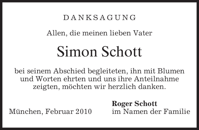  Traueranzeige für Simon Schott vom 20.02.2010 aus MERKUR & TZ