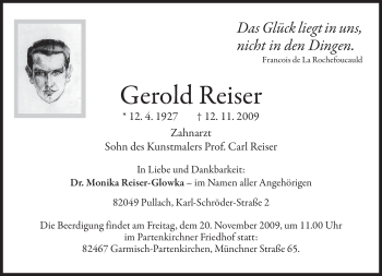 Traueranzeige von Gerold Reiser von MERKUR & TZ