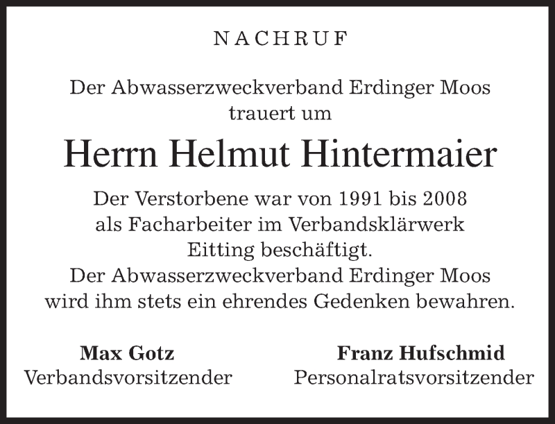  Traueranzeige für Helmut Hintermaier vom 23.06.2015 aus merkurtz