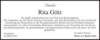 Traueranzeige von Rita Götz von MERKUR & TZ