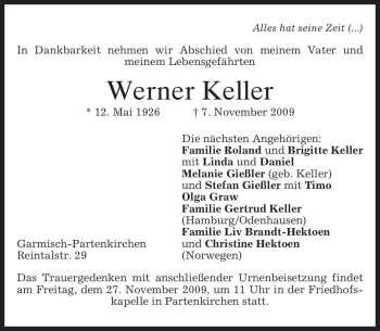 Traueranzeige von Werner Keller von MERKUR & TZ