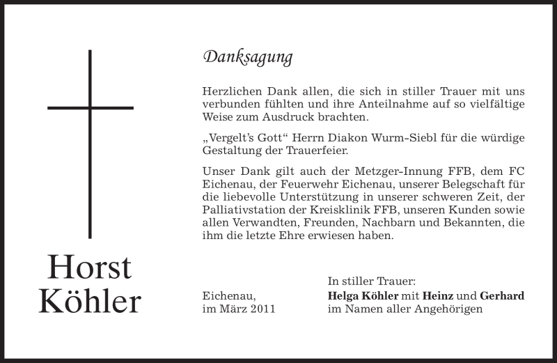  Traueranzeige für Horst Köhler vom 12.03.2011 aus MERKUR & TZ