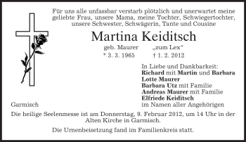 Traueranzeige von Martina Keiditsch von MERKUR & TZ