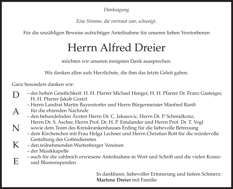  Traueranzeige für Alfred Dreier vom 26.02.2011 aus MERKUR & TZ
