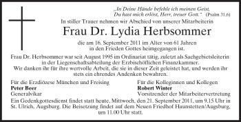 Traueranzeige von Lydia Herbsommer von MERKUR & TZ