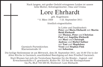 Traueranzeige von Lore Ehrhardt von MERKUR & TZ