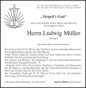 Traueranzeige von Ludwig Müller von MERKUR & TZ
