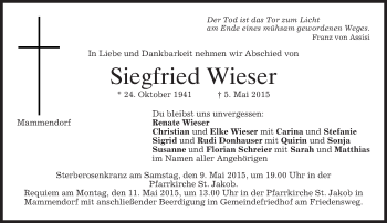 Traueranzeige von Siegfried Wieser von merkurtz