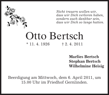 Traueranzeige von Otto Bertsch von MERKUR & TZ