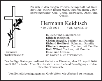 Traueranzeige von Hermann Keiditsch von MERKUR & TZ