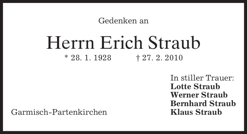  Traueranzeige für Erich Straub vom 05.03.2010 aus MERKUR & TZ
