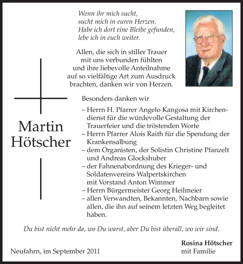  Traueranzeige für Martin Hötscher vom 10.09.2011 aus MERKUR & TZ