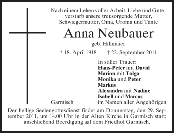 Traueranzeige von Anna Neubauer von MERKUR & TZ