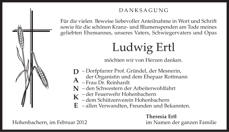  Traueranzeige für Ludwig Ertl vom 18.02.2012 aus MERKUR & TZ