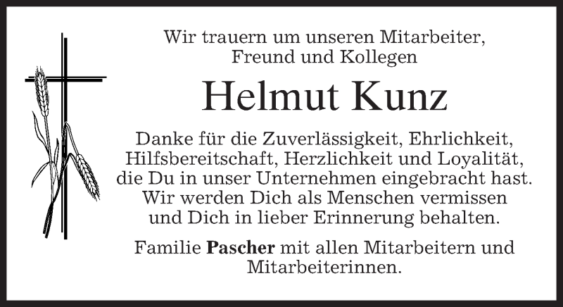  Traueranzeige für Helmut Kunz vom 30.12.2014 aus merkurtz