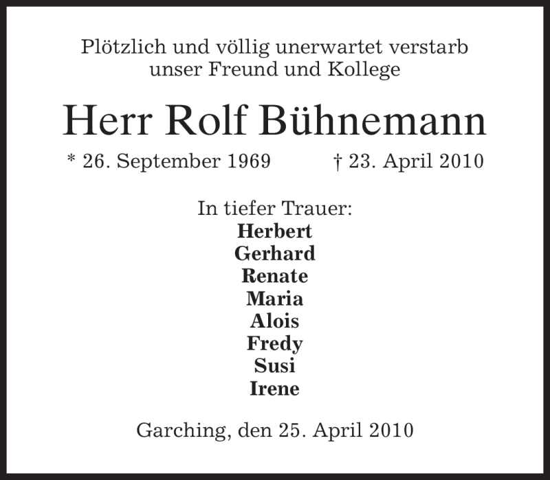  Traueranzeige für Rolf Bühnemann vom 26.04.2010 aus MERKUR & TZ