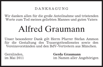Traueranzeige von Alfred Graumann von MERKUR & TZ