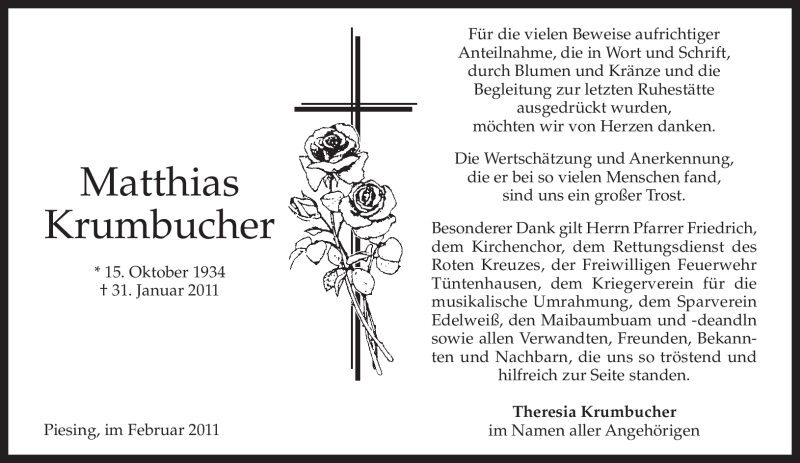  Traueranzeige für Matthias Krumbucher vom 12.02.2011 aus MERKUR & TZ