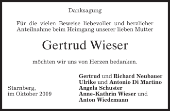 Traueranzeige von Gertrud Wieser von MERKUR & TZ