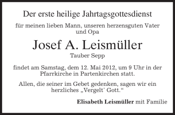 Traueranzeige von Josef A. Leismüller von MERKUR & TZ