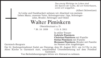 Traueranzeige von Walter Pimiskern von MERKUR & TZ