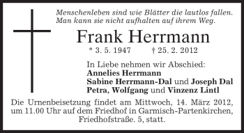 Traueranzeige von Frank Herrmann von MERKUR & TZ