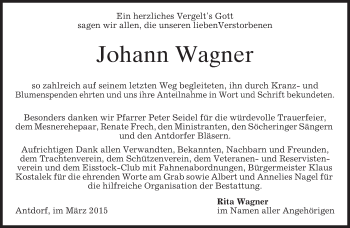 Traueranzeige von Johann Wagner von merkurtz