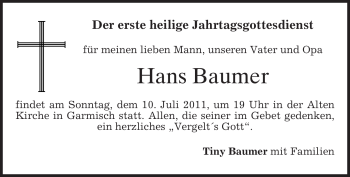 Traueranzeige von Hans Baumer von MERKUR & TZ