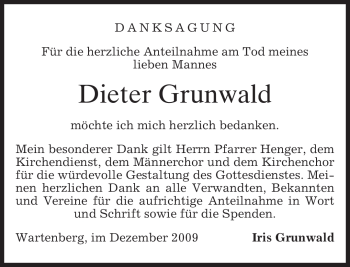 Traueranzeige von Dieter Grunwald von MERKUR & TZ