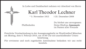 Traueranzeige von Karl Theodor Lechner von MERKUR & TZ