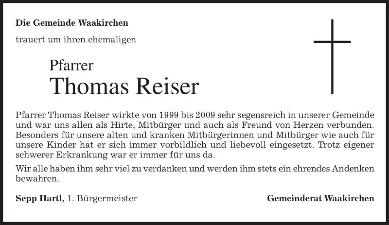  Traueranzeige für Thomas Reiser vom 17.04.2010 aus MERKUR & TZ