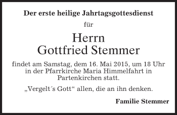 Traueranzeige von Gottfried Stemmer von merkurtz