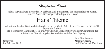 Traueranzeige von Hans Thieme von MERKUR & TZ