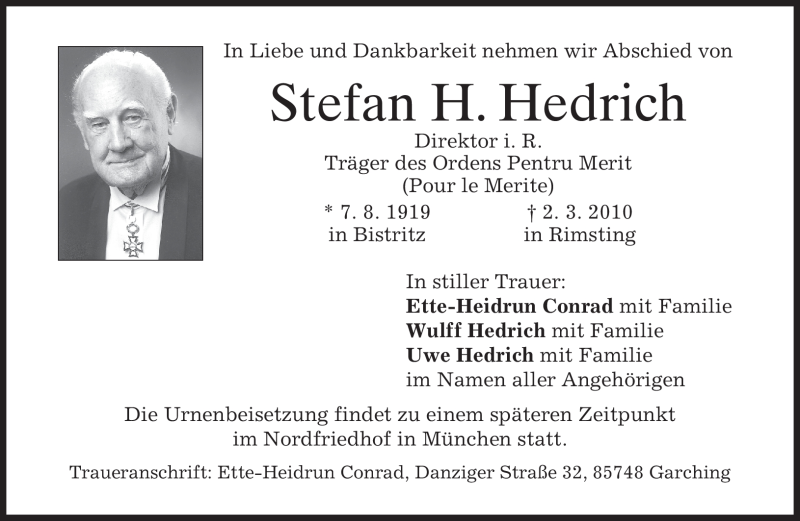  Traueranzeige für Stefan H. Hedrich vom 05.03.2010 aus MERKUR & TZ