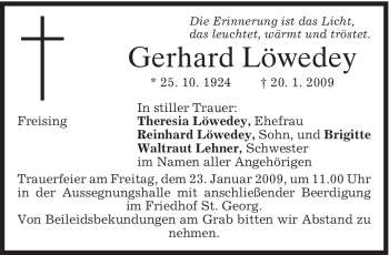 Traueranzeige von Gerhard Löwedey von MERKUR & TZ